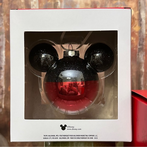 NWT-Set of 2 Hallmark Mickey & Minnie Mouse Icon Ears Blown Glass Ornaments - Picture 3 of 7